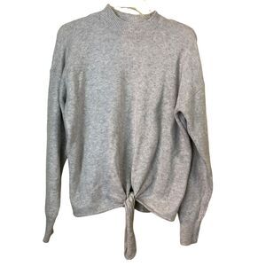 Loft Wool Blend Gray Tie Bottom Mock Neck Sweater Size Small